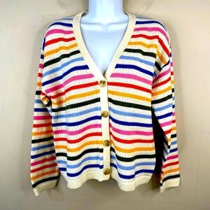Talbots Rainbow Stripe Cardigan Sweater Womens Petite Medium / Mp Button Down
